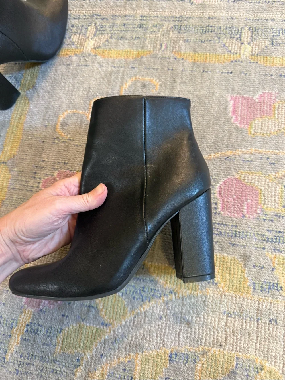 Black Women's Block Heel Ankle Boots - Classic Leather Look Side Zip